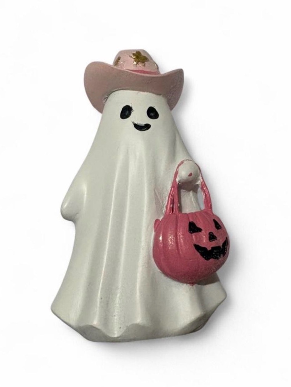 Viral Pink Cowgirl Ghost with Pink Pumpkin Figurine